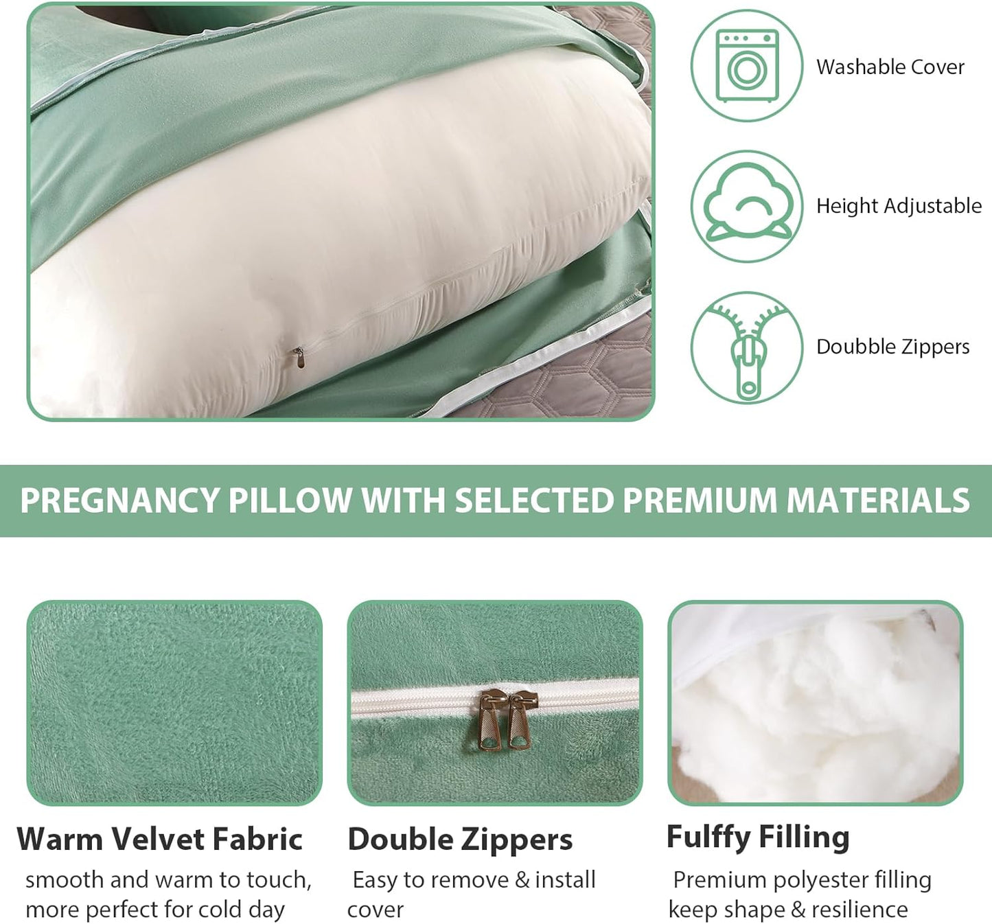 55" U-Shaped Pregnancy Pillow – Full Body Maternity Support with Washable Cover