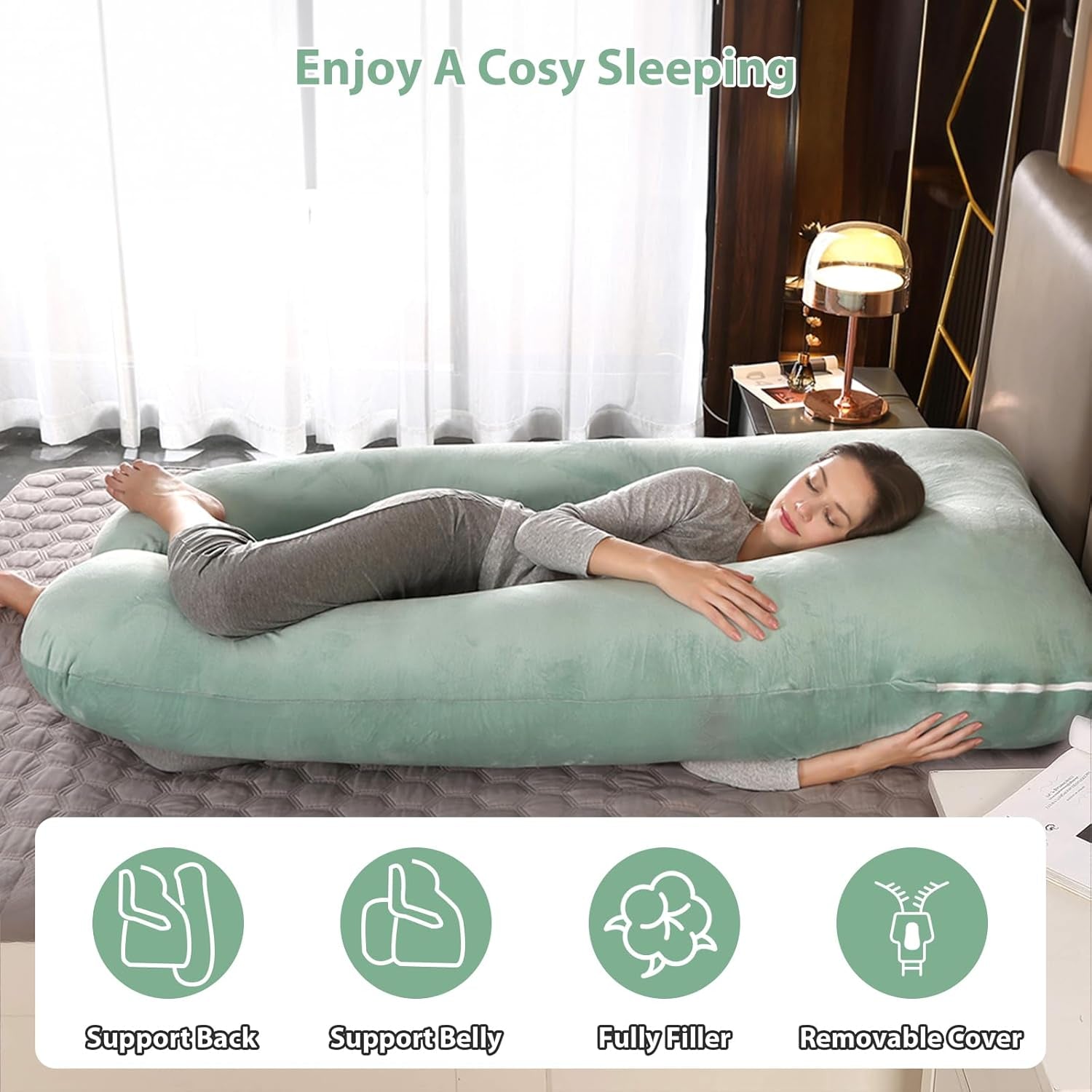 55" U-Shaped Pregnancy Pillow – Full Body Maternity Support with Washable Cover