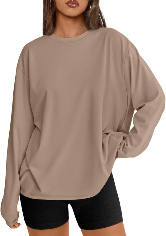Womens Oversized Long Sleeve T Shirts 2025 Basic Crewneck Tee Fall Tops Casual Workout 