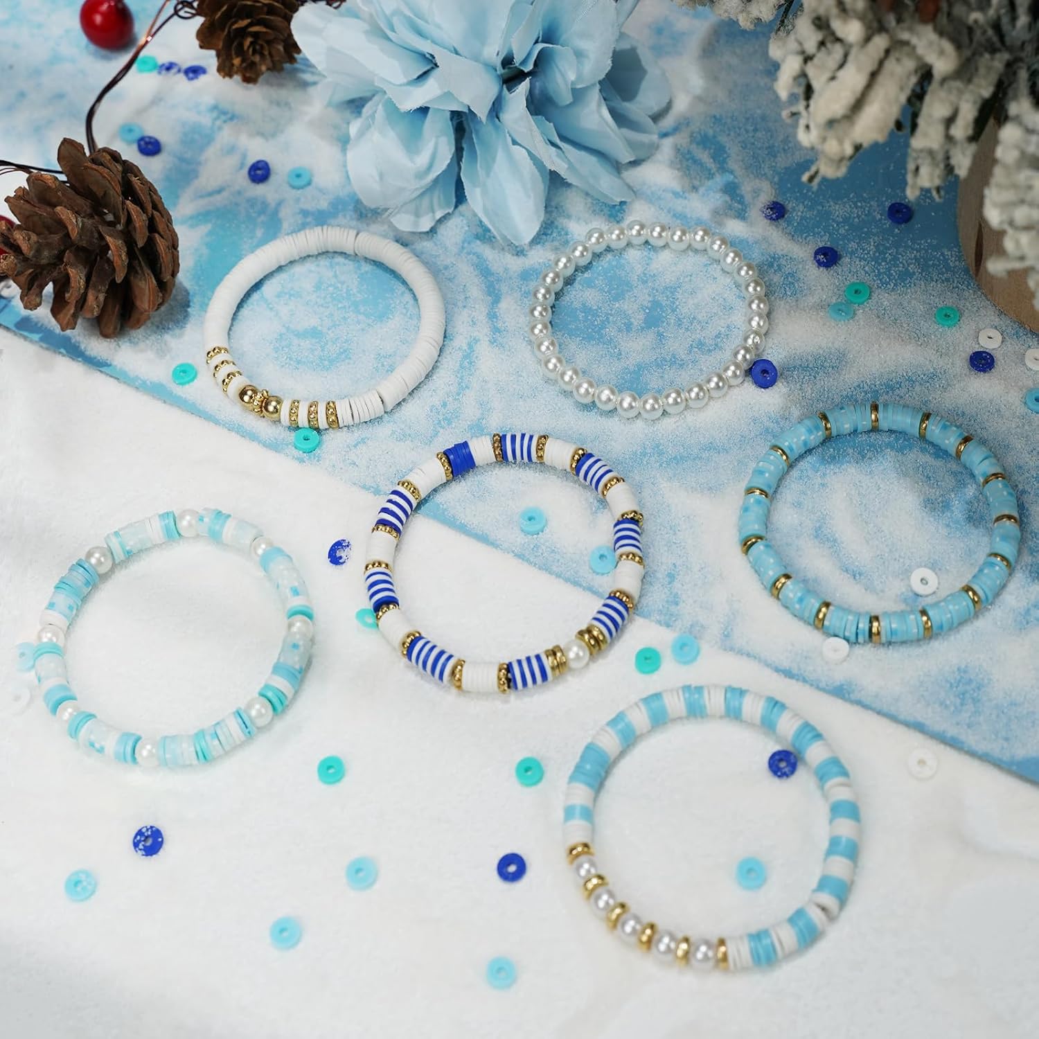 Blue Clay Beads Bracelet Kit – DIY Jewelry Making Set with Golden Pearls & Charms