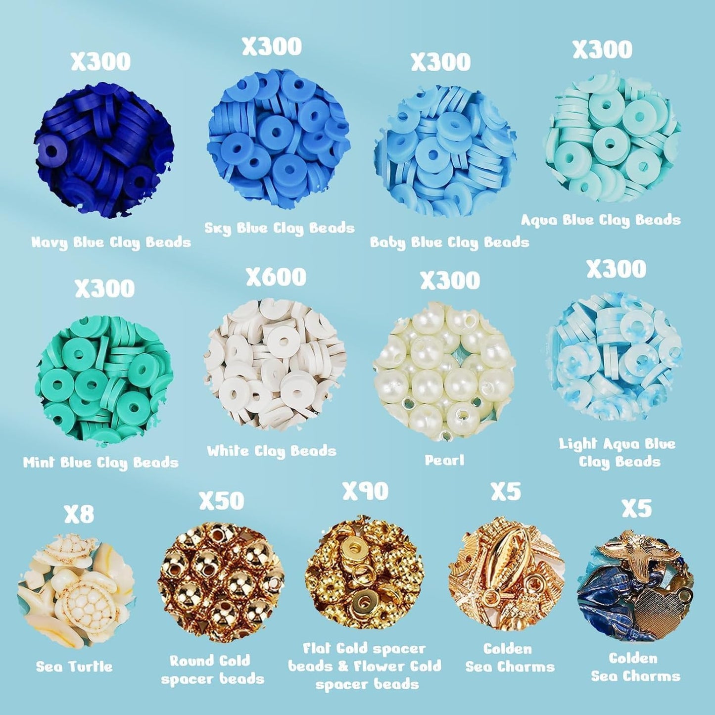 Blue Clay Beads Bracelet Kit – DIY Jewelry Making Set with Golden Pearls & Charms