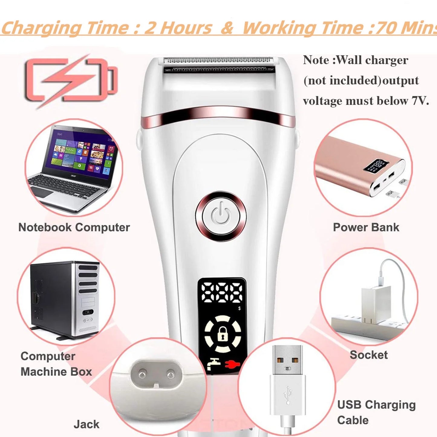  Painless Womens Electric Razors 3 in 1 Cordless Lady Shaver