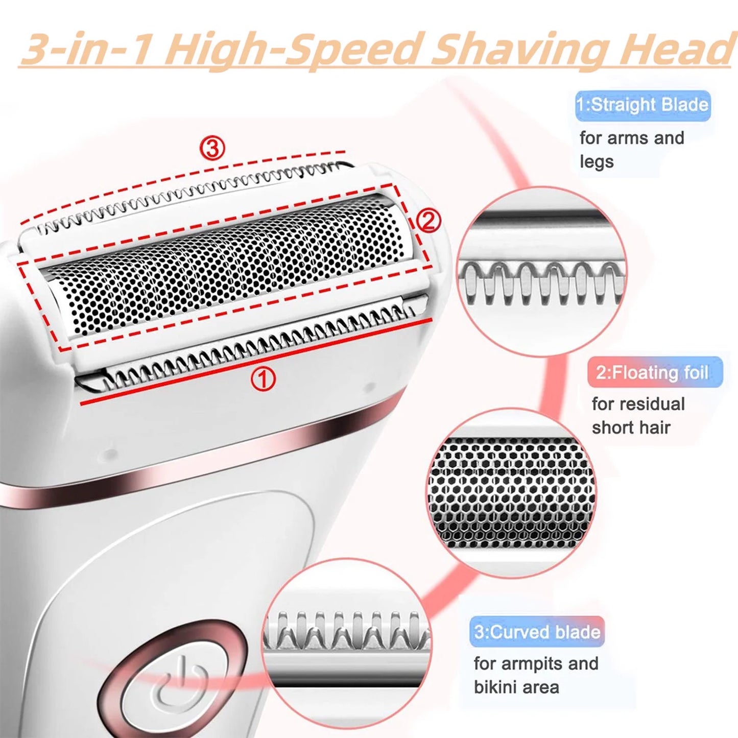  Painless Womens Electric Razors 3 in 1 Cordless Lady Shaver