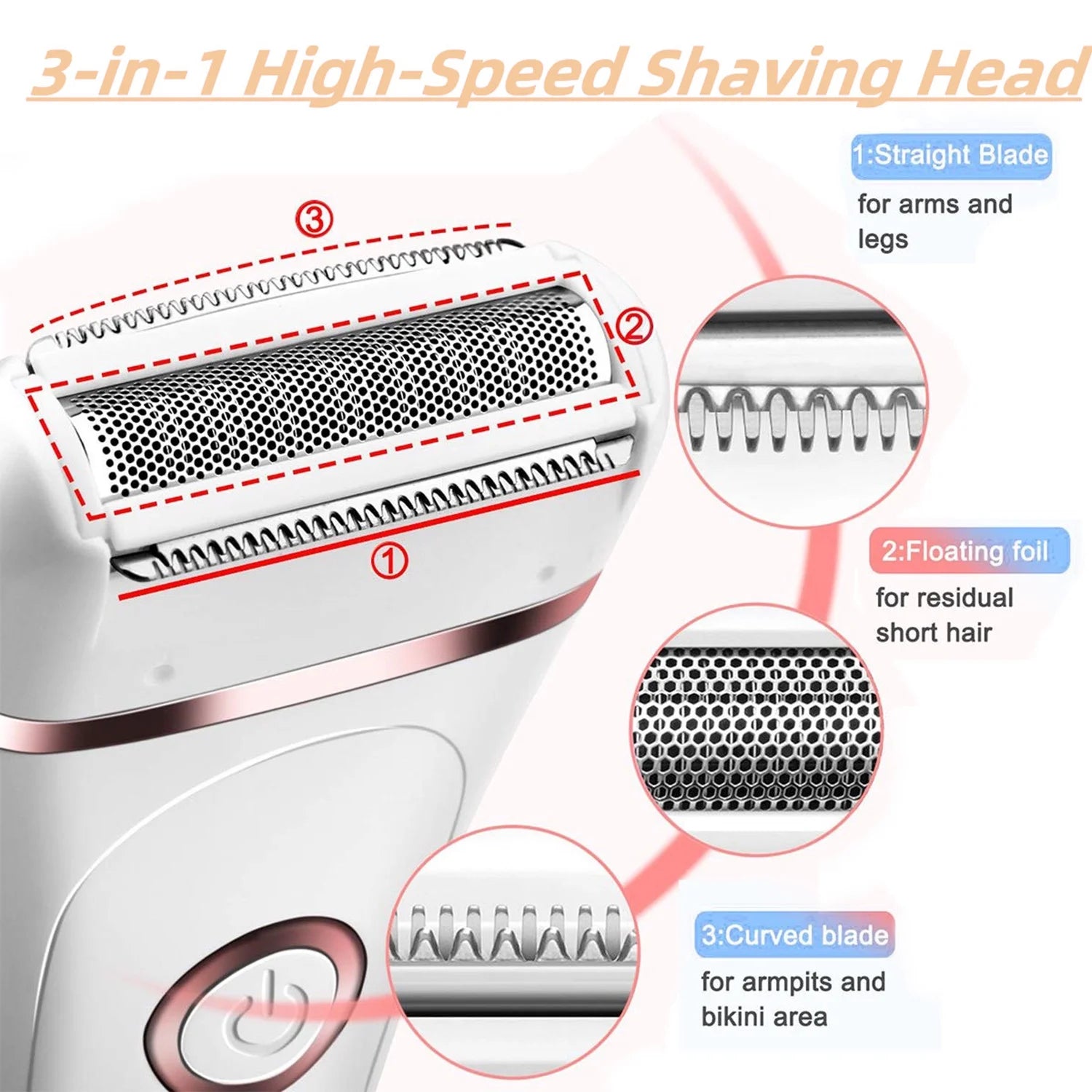  Painless Womens Electric Razors 3 in 1 Cordless Lady Shaver
