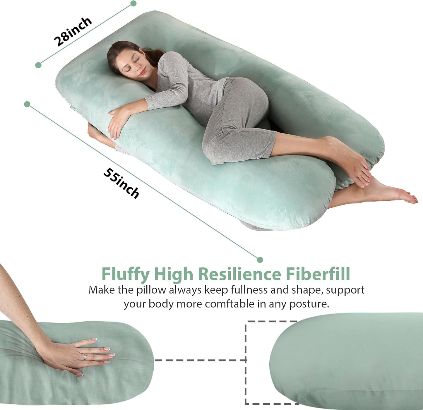 55" U-Shaped Pregnancy Pillow – Full Body Maternity Support with Washable Cover