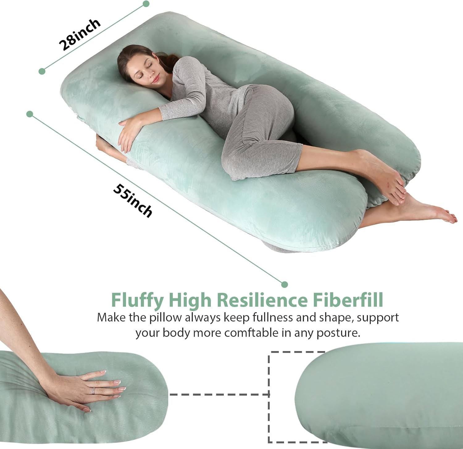 55" U-Shaped Pregnancy Pillow – Full Body Maternity Support with Washable Cover