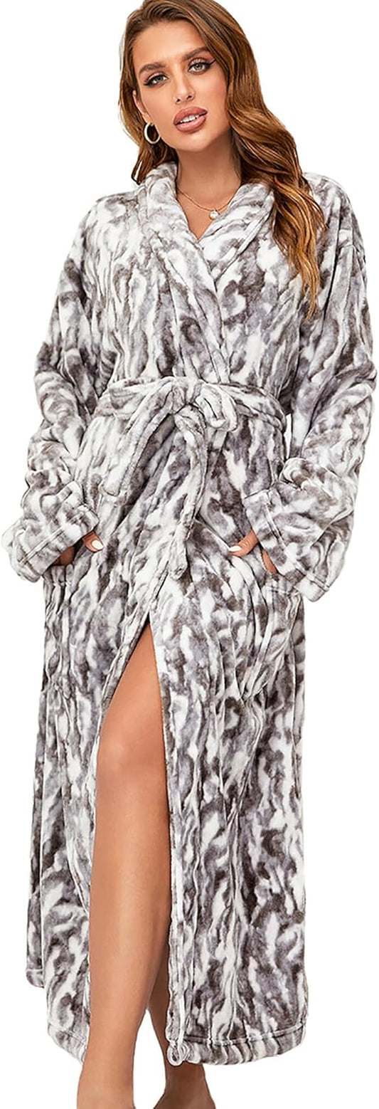 Womens Bathrobe Ladies Fleece Plush Warm Long Robes Fleece Nightgown Sleepwear